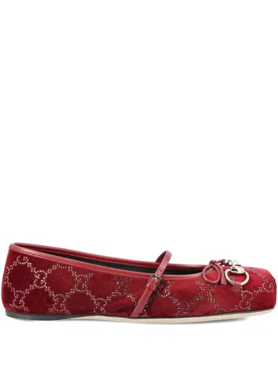 Gucci Horsebit Pattern Ballet Flats In Red