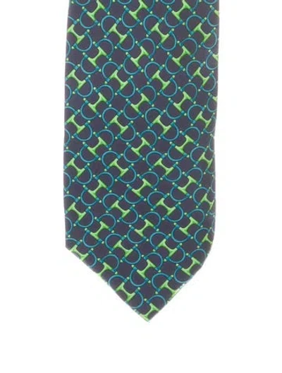 Pre-owned Gucci Horsebit Pattern Wide Neck Tie In Blue