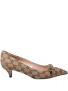 Gucci Women Beige And Dark Brown Gg Canvas Pumps With Horsebit In Brown