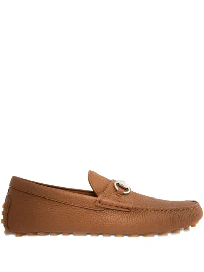 Gucci Horsebit Pebble-grain Loafers In Brown