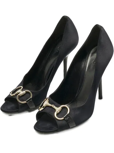 Pre-owned Gucci Horsebit Peep-toe Pumps In Black