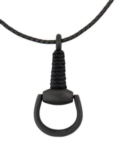 Pre-owned Gucci Horsebit Pendant Necklace, 21.5" In Black