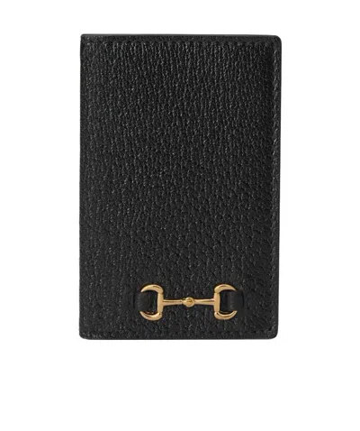 Gucci Horsebit-plaque Leather Cardholder In Black
