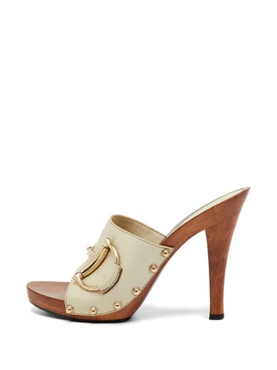 Pre-owned Gucci Horsebit Platform Clogs In Neutral