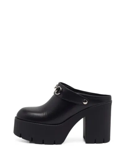 Pre-owned Gucci Horsebit Platform Mules In Black