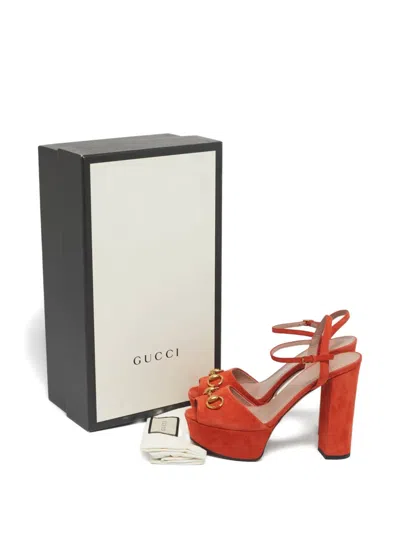Pre-owned Gucci Horsebit Platform Sandals In Orange