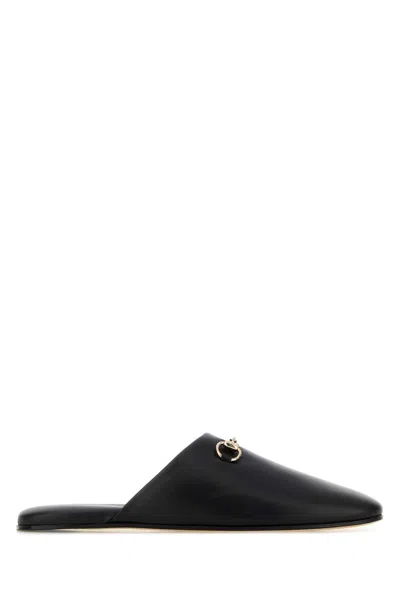 Gucci Women Black Nappa Leather Mules With Horsebit