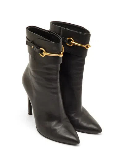 Pre-owned Gucci Horsebit Pointed-toe Boots In Black