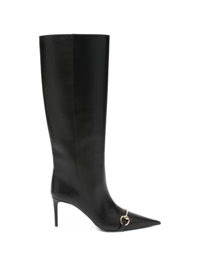 Gucci Leather Slip-on Boots With Horsebit In Black