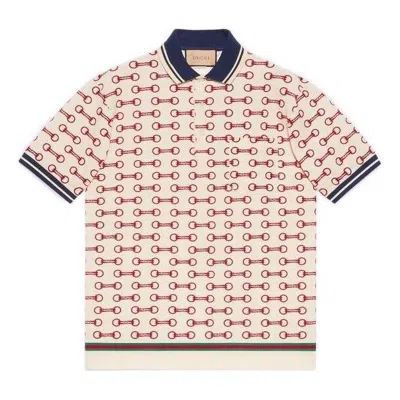 Gucci Horsebit Print Cotton Polo Shirt 'white' In Neutral