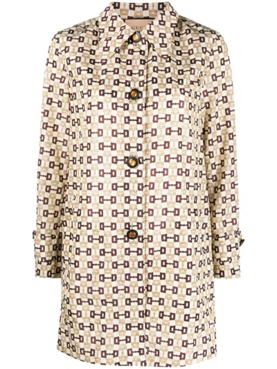 Gucci Horsebit Print Nylon Coat In Gold