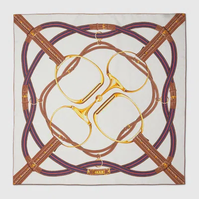 Gucci Horsebit-print Silk Scarf In White