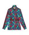 Gucci Horsebit-print Silk Jacket In Blue