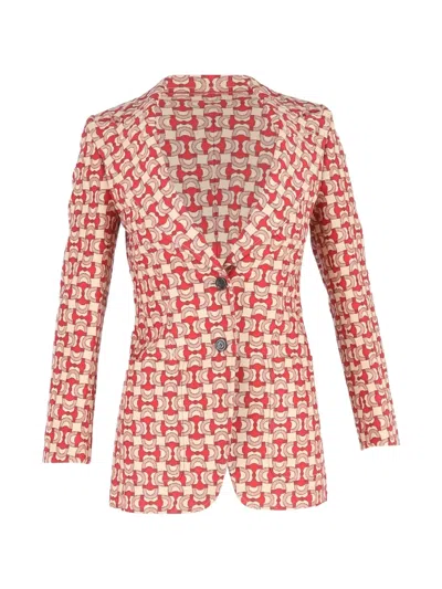 Pre-owned Gucci Horsebit-print Single-breasted Blazer In Red