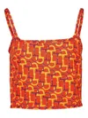 Gucci Orange Top With Spaghetti Straps And All-over Horsebit Print In Cotton Woman