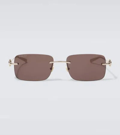 Gucci Horsebit Rectangular Sunglasses In Gold