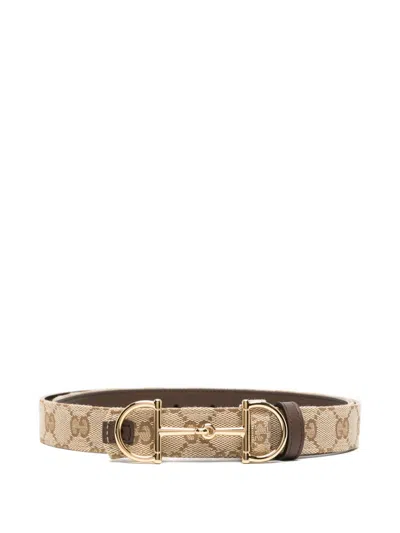 Gucci Horsebit Canvas Belt Reversible Design In Brown