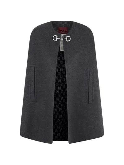 Gucci Wool And Silk Cape With Clamp Detail In Black