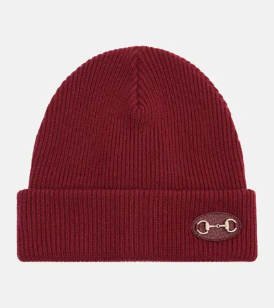 Gucci Horsebit Ribbed-knit Wool Beanie In Red