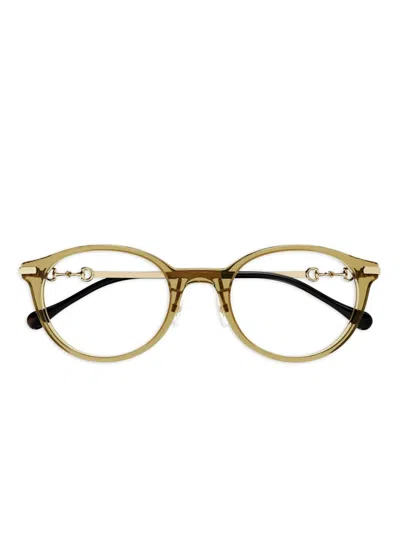 Gucci Horsebit Round Glasses In Yellow