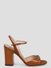 Gucci Leather Block Heel Sandals With Gold-tone Hardware