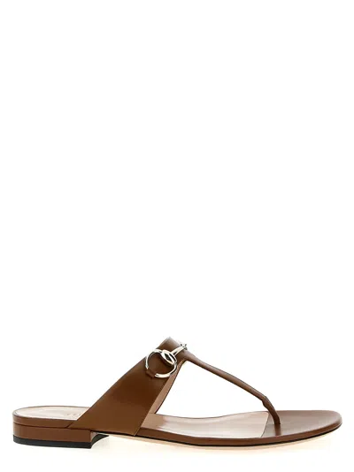 Gucci Lady Horsebit Leather Thong Sandals In Light Brown
