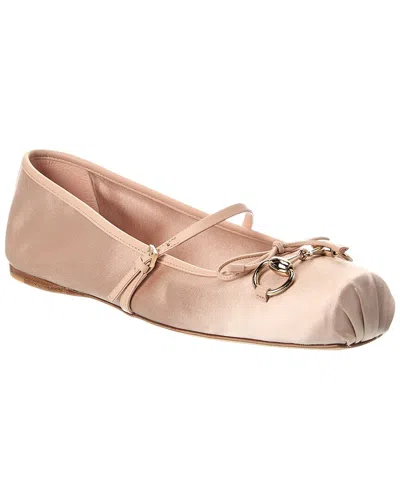 Gucci Satin Ballet Flats Horsebit Detail In Pink