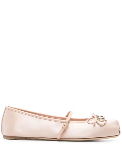 Gucci Satin Ballet Flats Horsebit Detail In Pink