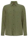 Gucci Horsebit Pattern Silk Long Sleeve Shirt In Green