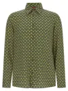 Gucci Horsebit Pattern Silk Long Sleeve Shirt In Green