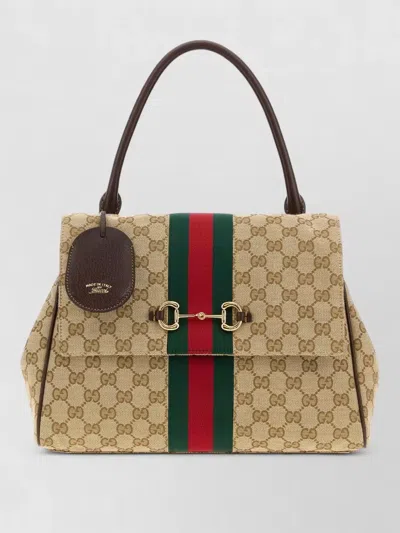 Gucci Horsebit Shoulder Bag Top Handle Design In Brown