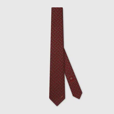 Gucci Horsebit Silk Jacquard Tie In Red