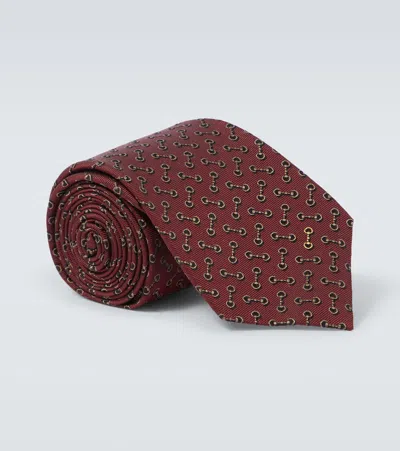 Gucci Horsebit Silk Jacquard Tie In Red