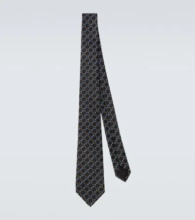 Gucci Horsebit Silk Jacquard Tie In Black