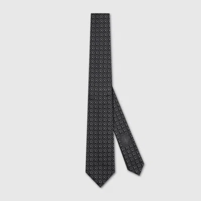 Gucci Horsebit Silk Jacquard Tie In Black