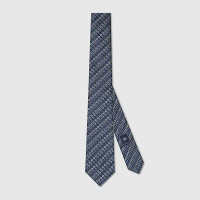 Gucci Horsebit Silk Jacquard Tie In Blue