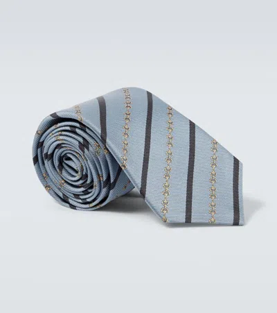 Gucci Horsebit Silk Jacquard Tie In Blue