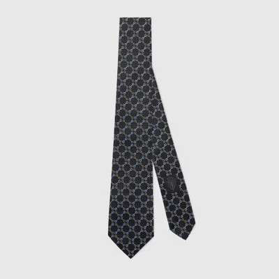 Gucci Horsebit Silk Jacquard Tie In Blue