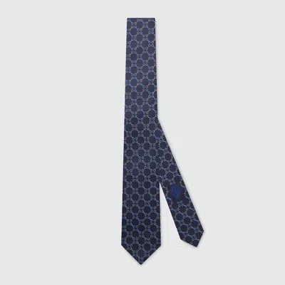 Gucci Horsebit Silk Jacquard Tie In Blue