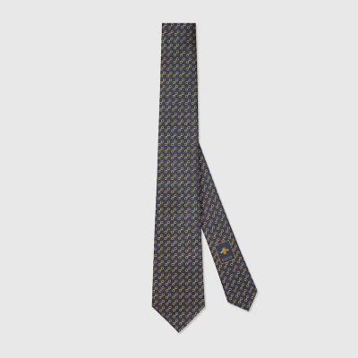 Gucci Horsebit Silk Jacquard Tie In Blue