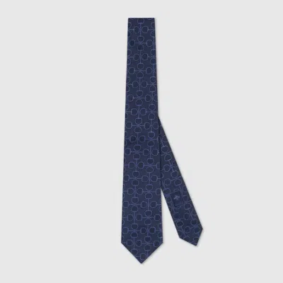 Gucci Horsebit Silk Jacquard Tie In Blue