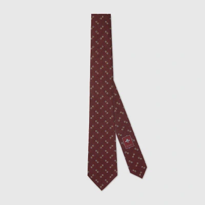 Gucci Horsebit Silk Jacquard Tie In Burgundy