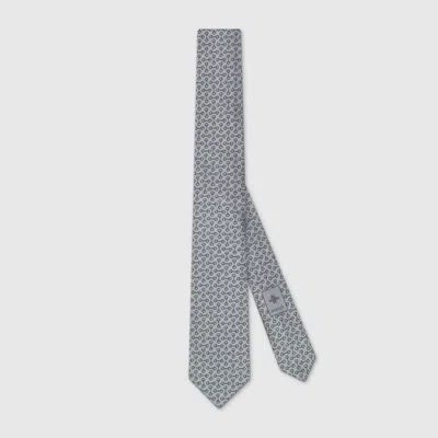 Gucci Horsebit Silk Jacquard Tie In Gray