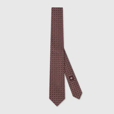 Gucci Horsebit Silk Jacquard Tie In Red