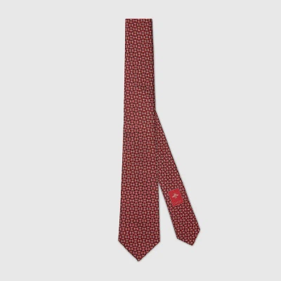 Gucci Horsebit Silk Jacquard Tie In Red