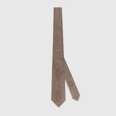 Gucci Horsebit Silk Jacquard Tie In Brown