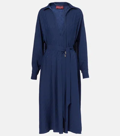 Gucci Horsebit Silk Midi Dress In Blue