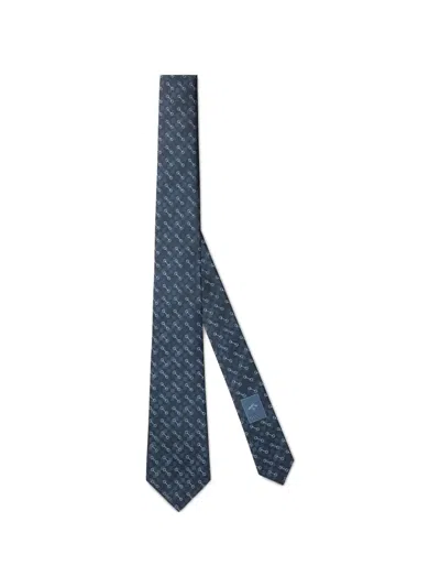 Gucci Silk Jacquard Tie With Horsebit In Blue