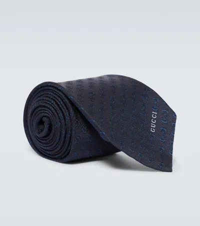 Gucci Horsebit Silk Tie In Blue