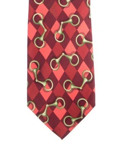 Pre-owned Gucci Horsebit Silk Tie In Red